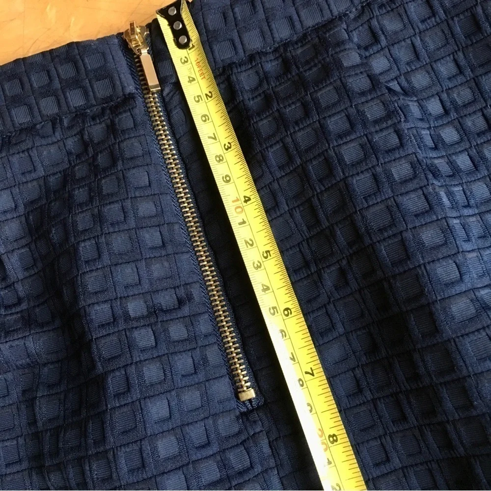 Katherine Barclay Mini Skirt, Abstract, Mod, Classic Navy Blue, Gold, Size 14